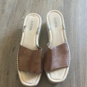 Just Fab Wedge Platform Sandals With Brown Strap Size 10